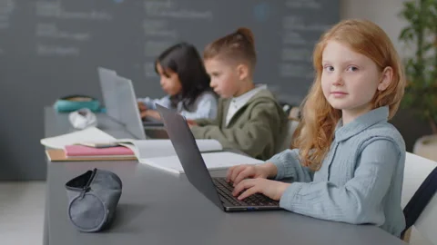 Portrait of Young Female Student in Programming Class Stock Footage 244696582