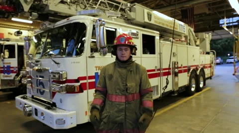 Portrait of a young fireman, Handheld  Stock Footage 66548677