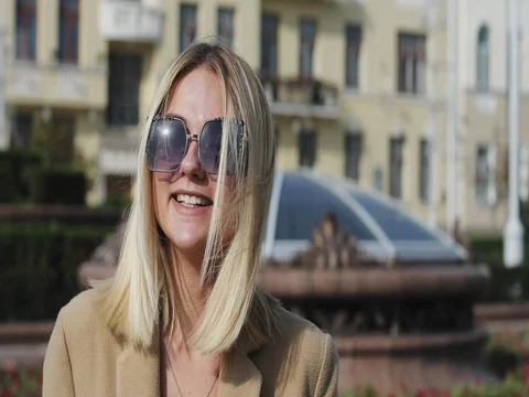 Portrait young girl looking at camera and smiling. Stock Footage 80463367