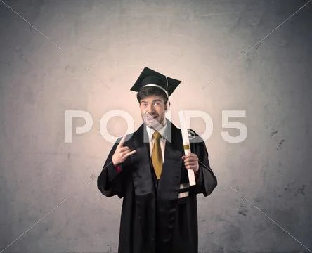 Portrait of a young graduate student on grungy background Stock Photos