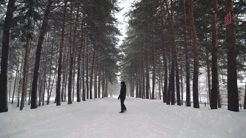 Portrait of a young handsome man with a beard. A bearded man in the winter woods Stock Footage 72735060