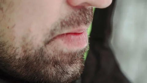 Portrait of a young handsome man with a beard Smokes cigarettes. A bearded man Stock Footage 73636409