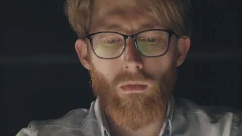 Portrait Of Young Man. Architect Working In Modern Office At Night. Stock Footage 113110382