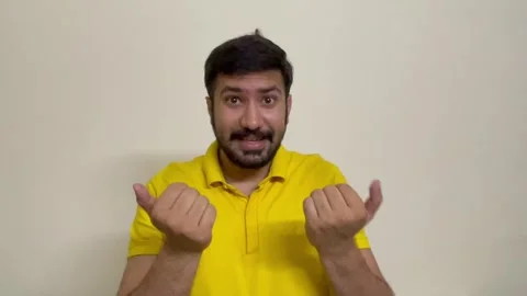 Portrait of a Young man asking someone to come closer with both hands. Stock Footage 242044761