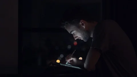 Portrait of Young Man Drawing On the Tablet In The Office or Remote Workplace 4K Stock Footage 120360780