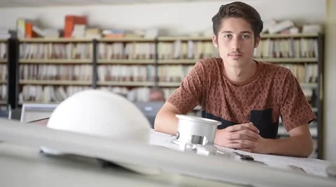 Portrait of young man in engineering school Stock Footage 67573779