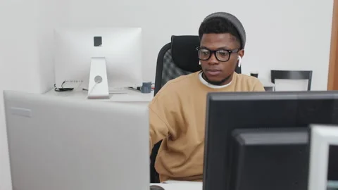 Portrait of Young Man Focused on Work in Office 스톡 동영상 232673537