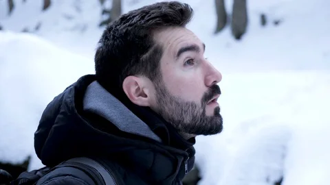 Portrait of young man in mountains Stock Footage 87874244