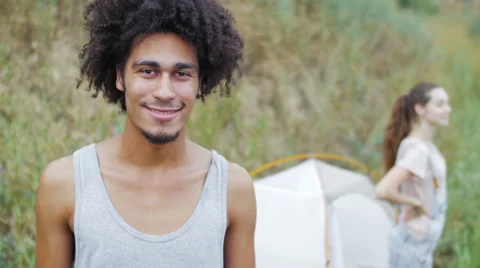 Portrait of a young man on the nature Stock Footage 57104414