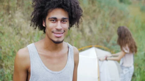 Portrait of a young man on the nature Video stock 57104427
