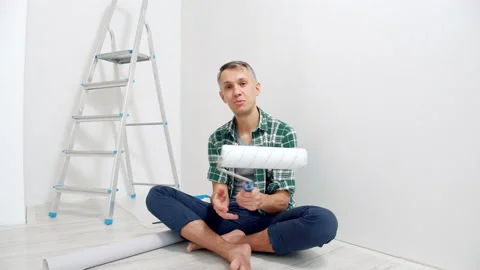 Portrait of a young man talking about DIY repair and recording a video for vlog Stock Footage 144517397