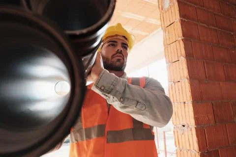 Portrait Of Young Man Working In Construction Site Foto stock