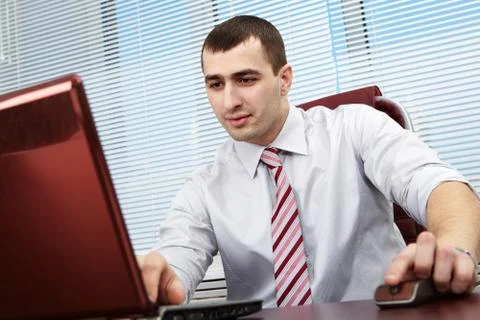 Portrait of a young manager working with computer Stock Photos