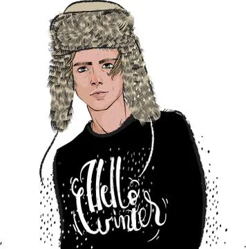 Portrait of young men with hat Stock Illustration