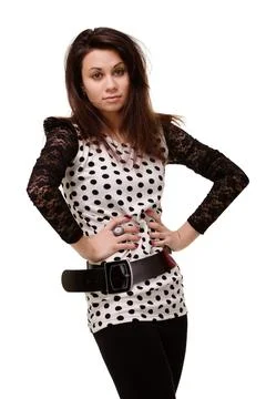 Portrait of a young model in the studio on a white background. A beautiful girl Stock Photos