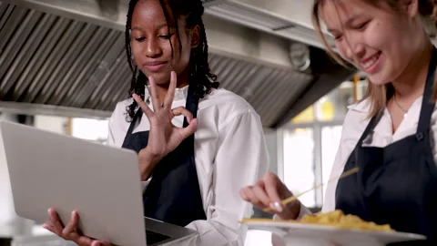 Portrait of young multicultural students in chef training class standing in.. Stock Footage 245483776