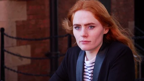 Portrait of young red haired lady Video stock 78291726