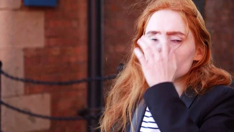 Portrait of young redhaired lady Video stock 78293624