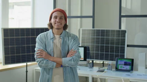 Portrait of Young Renewable Energy Developer in Office Stock Footage 230100196