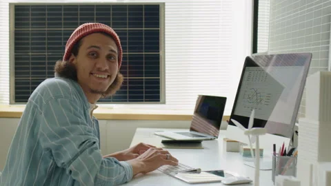 Portrait of Young Renewable Energy Developer at Workplace Video stock 230103585