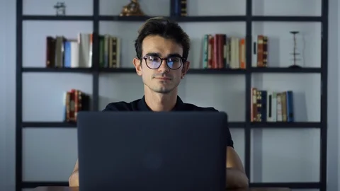 Portrait of Young Top Manager working on a Computer, Laptop, Digital Devices Stock Footage 93301943