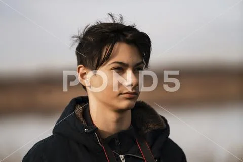 Portrait with young wildlife photographer in nature Stock Photos