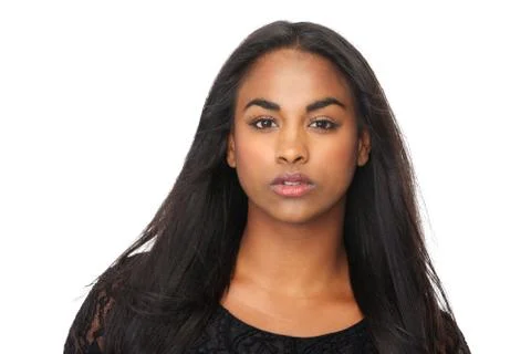 Portrait of young woman with beautiful long black hair Stock Photos