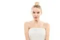 The portrait of the young woman on the white background Photo