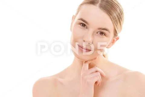The portrait of the young woman on the white background Stock Photos
