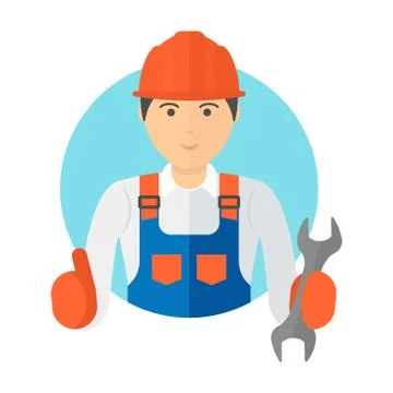 Portrait of a young worker. Builder in a helmet 스톡 일러스트