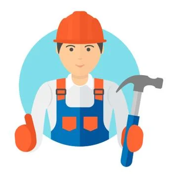 Portrait of a young worker. Builder in a helmet 스톡 일러스트
