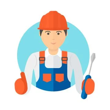 Portrait of a young worker. Builder in a helmet Illustrazione stock