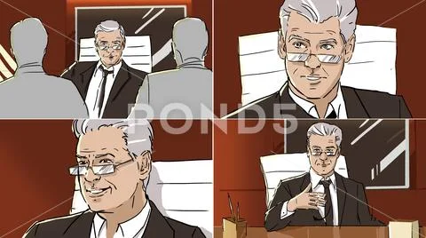 Portraits of an old man from storyboard Stock Illustration