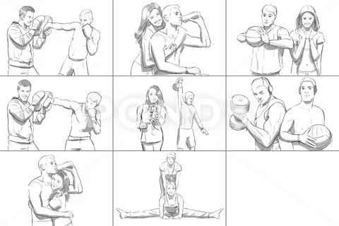 Portraits of sports people in a gym Stock Illustration
