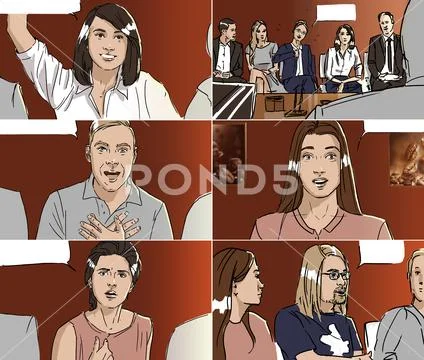 Portraits of young people with speech bubbles Stock Illustration
