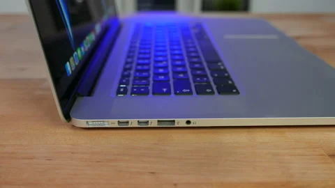 Ports on side of Apple MacBook Pro laptop computer from 2015. Stock Footage 237751643