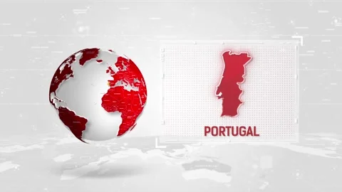 Portugal 4K Tech Map Beside Globe On White Background Stock Footage 338241302