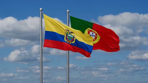 Portugal and Ecuador two flags Stock Footage 282591966