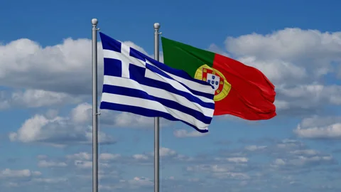 Portugal and Greece two flags Stock Footage 281642157