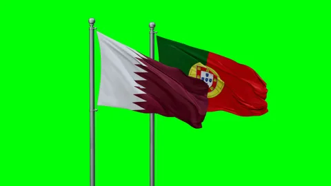 Portugal and Qatar two flags Stock Footage 291190257