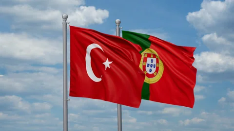 Portugal and Turkey two flags Stock Footage 267676073