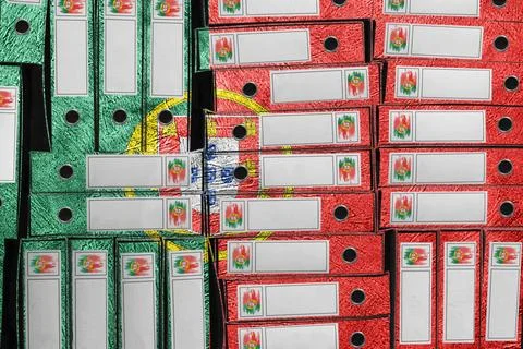 Portugal Flag Colors Folder Stack, Bureaucracy and Government Administration 库存照片