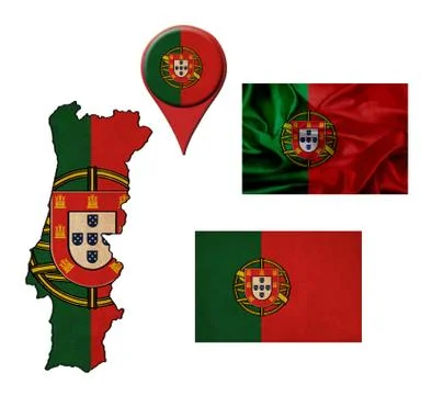 Portugal flag, map and map pointers Illustrazione stock