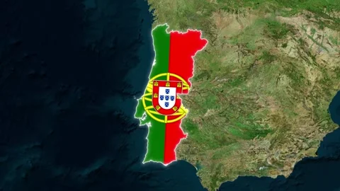 Portugal Flag Map Highlighted on Satellite Earth View Animation Stock Footage 340413565