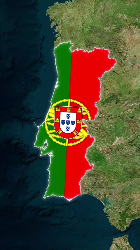 Portugal Flag Map Highlighted on Satellite Earth View Vertical Animation Stock Footage 340413569