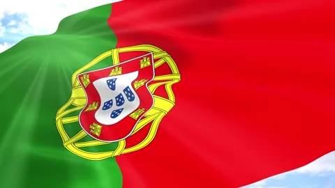 Portugal Flag Seamless Loop 4k 60fps on Sky Background Stock Footage 341567891
