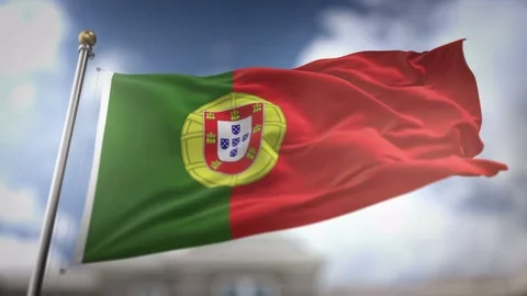 Portugal Flag Waving Slow Motion 3D Rendering Blue Sky Background - Seamles.. Stock Footage