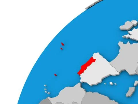 Portugal on globe in red Stock Illustration