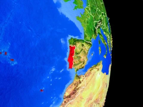 Portugal on globe from space Stock Illustration