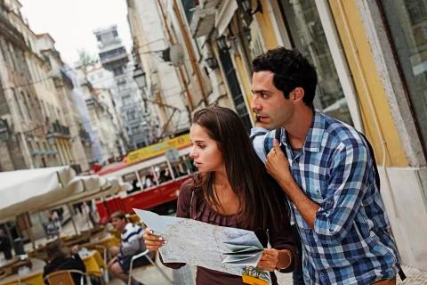 Portugal, Lisboa, Baixa, Rua Santa Justa, Elevador Santa Justa, young couple Stock Photos